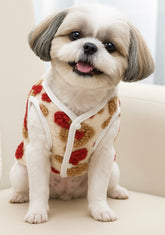 KUTKUT Winter Small Dog Cat Floral Sleeveless Vest Soft Warm Coral Fleece Double Layer Cozy Soft Button Open Sweater Small Doggie Outfit for Maltese, ToyPoodle, Toypom (Red Floral)